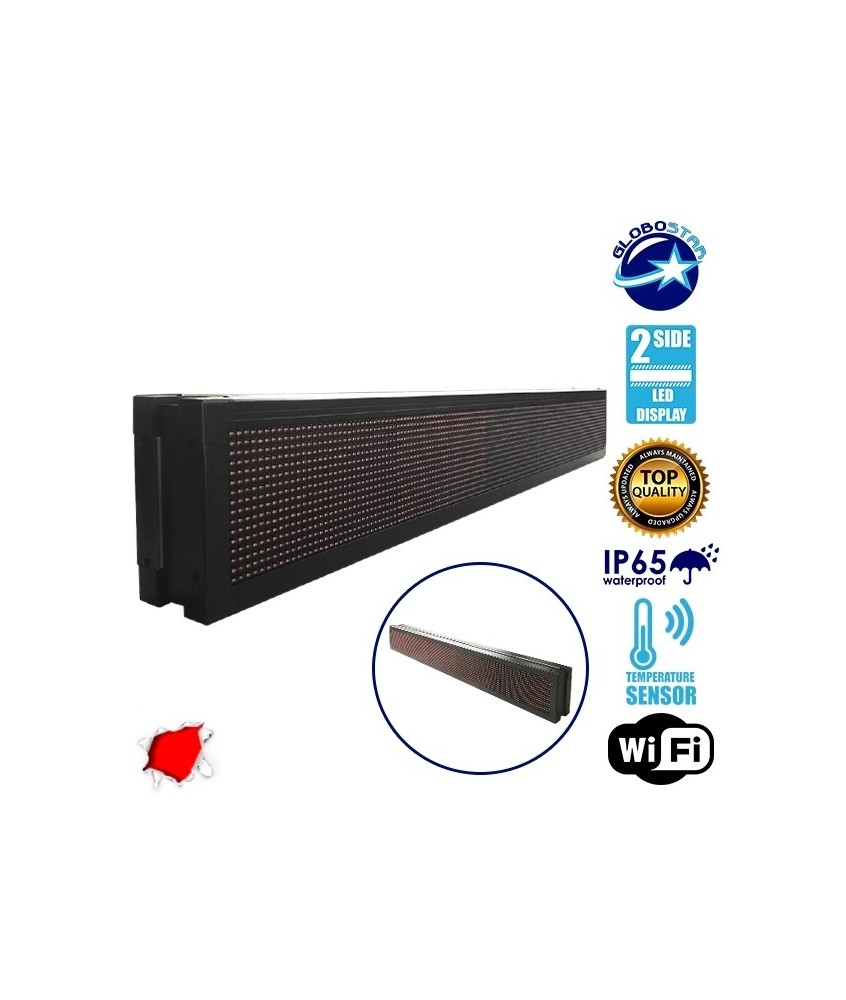 GLOBOSTAR® DISPLAY 90311 Κυλιόμενη Ψηφιακή Επιγραφή P10 Διπλής Όψης LED AC 220-240V Αδιάβροχο IP65 Κόκκινο - WiFi Control μέσω FK APP - Αισθητήρας Θερμοκρασίας & Υγρασίας - Μ168 x Π12 x Υ24cm - 2 Χρόνια Εγγύηση